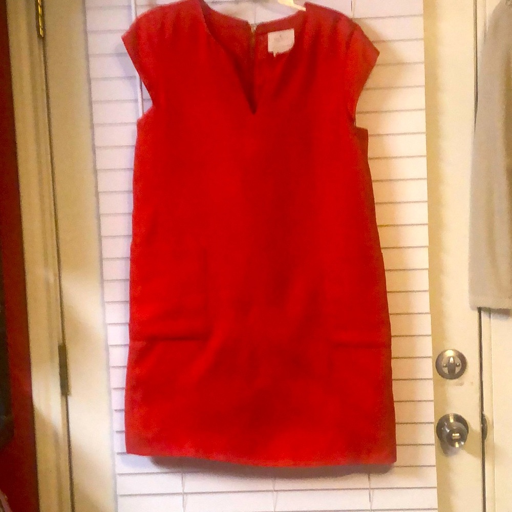 KATE SPADE Red Maraschino MOD SHIFT DRESS Large Square Front Pockets 10!